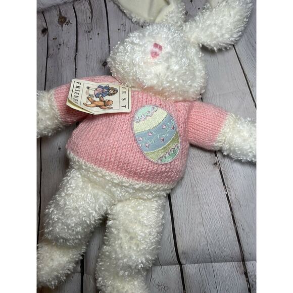 1985 AMC Best Friends White Rabbit 15" Plush w/ Pink Sweater Easter Egg with Tag - Picture 3 of 6